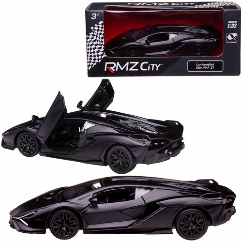 Машина металлическая RMZ City серия 1:32 Lamborghini Sian, инерционная, черный матовый цвет, двери открываются легковой автомобиль rmz city lamborghini aventador lp 750 4 superveloce 554990m 1 32 12 5 см черный матовый