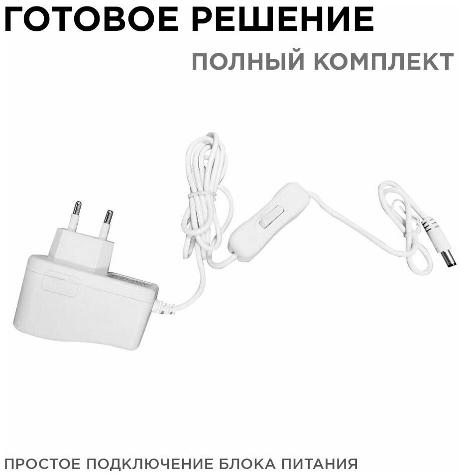 Блок питания с напряжением 12В с вилкой и коннектором 2,5х5,5мм для светильника светодиодной ленты или LED лампы / Универсальный адаптер питания для светодиодного освещения 12Вт, AC 100-240В, 1А, гарантия 1 год / БП с защитой от перегрузки перегрева