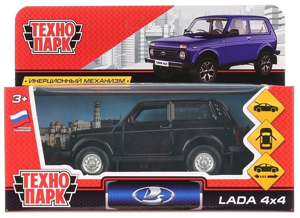 Легковой автомобиль технопарк Lada 4X4 (LADA4X4-BK/RD) 1:32, 12 см, черный - фотография № 3