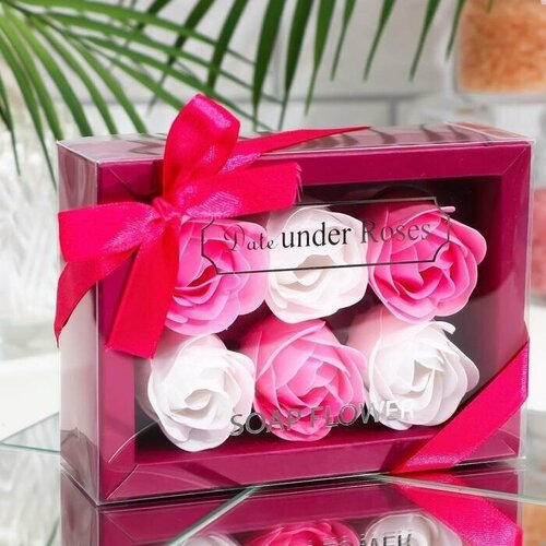 Мыльные розочки, белые и розовые, набор 6 шт. мыльные розы ароматизированные 15 штук белые и розовые