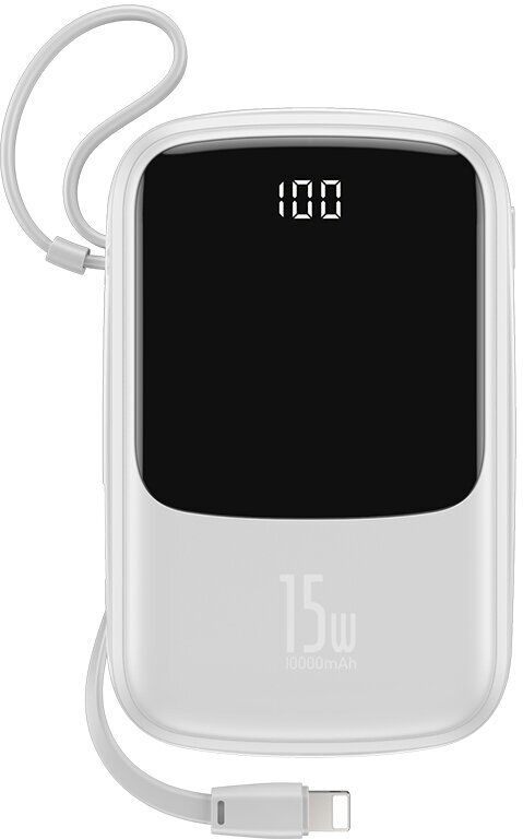 Портативный аккумулятор BASEUS Qpow,10000 mAh,15W, с кабелем Lightning, Белый, PPQD-B02