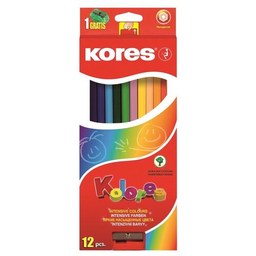 фото Kores карандаши цветные, 12 цветов, с точилкой (128899)