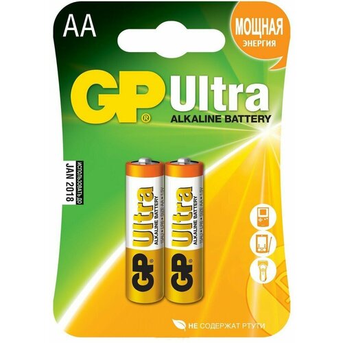 Элемент питания АА GP 15A Ultra батарейка алкалиновая gp batteries ultra alkaline aa 1 5v gp 15au cr4 gp batteries арт gp 15au cr4