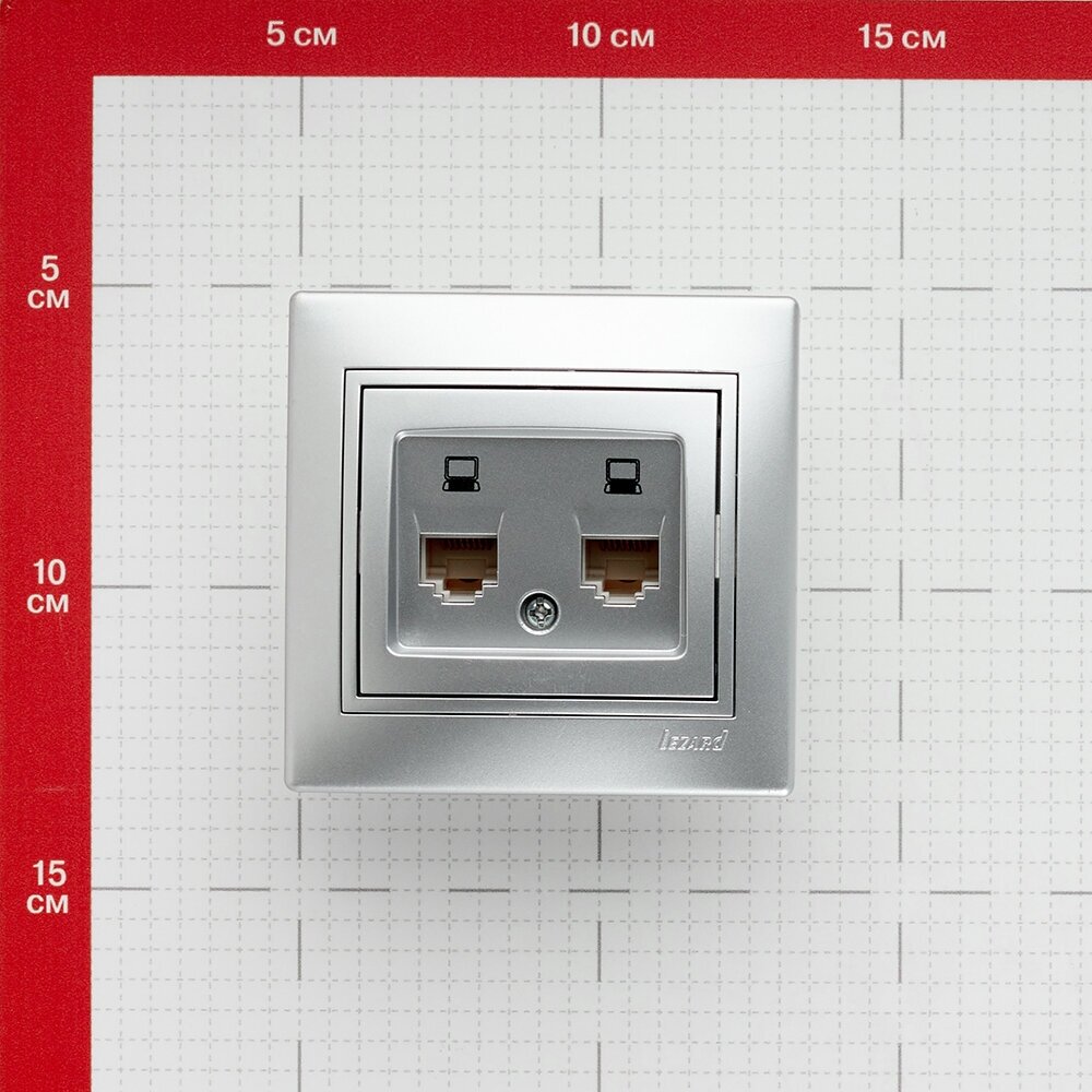 Розетка компьютерная 2-м СП Мира RJ45 метал. сер. 701-1010-141 LEZARD - фото №6