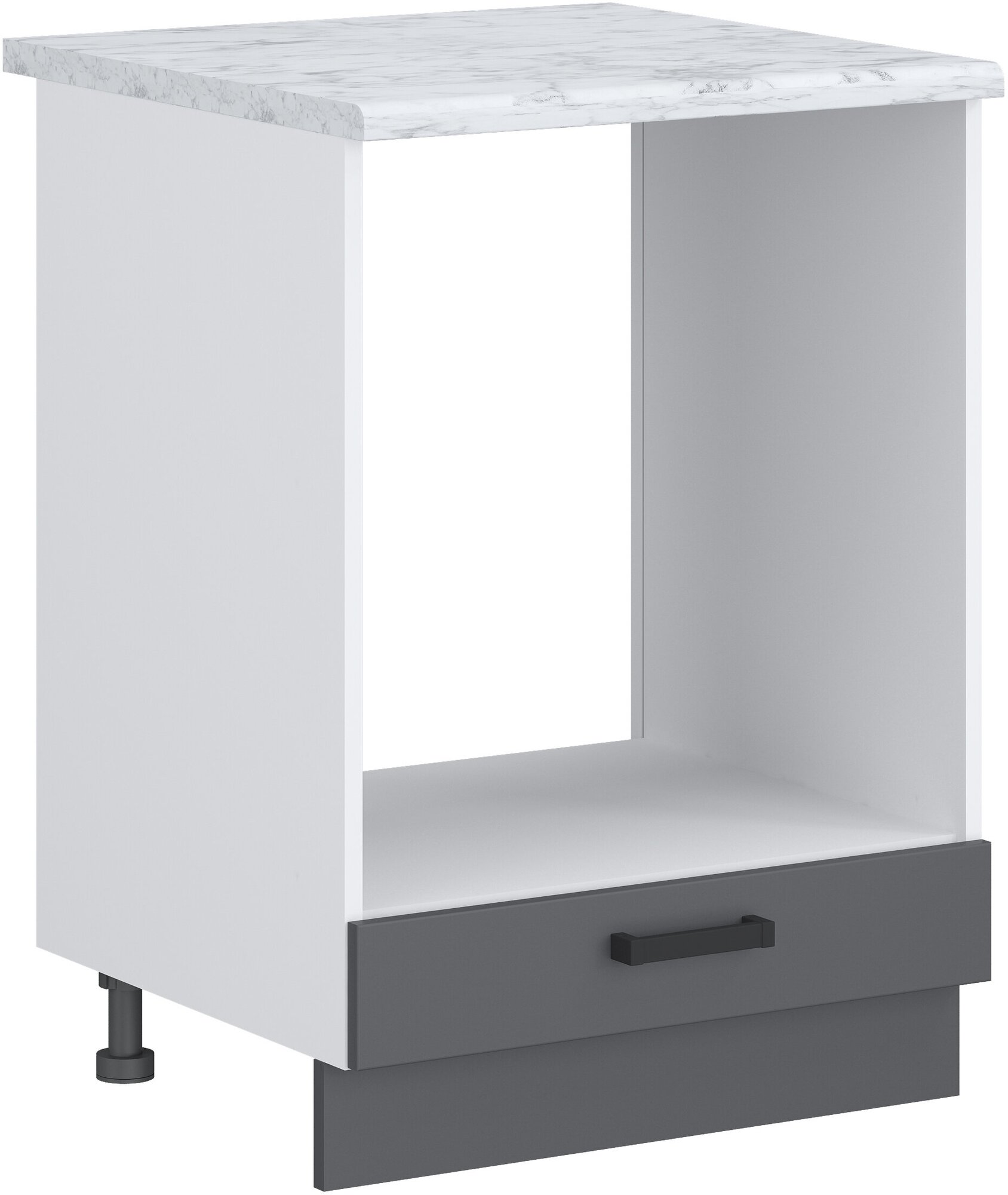 Кухонный модуль под духовку со столешницей Шкаф нижний напольный ЛДСП, 60х60х84.5см, белый+графит, мрамор - фотография № 1