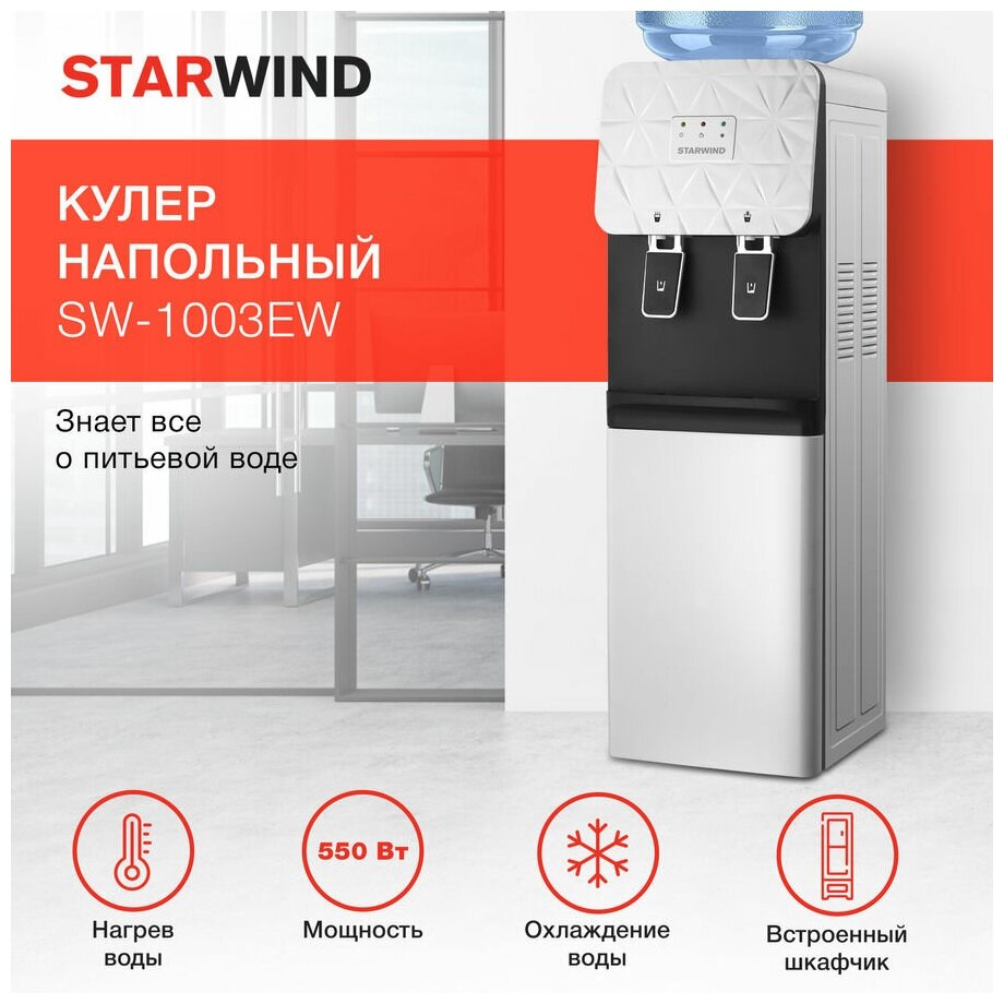 Кулер Starwind SW-1003EW напольный электронный белый/черный - фото №3