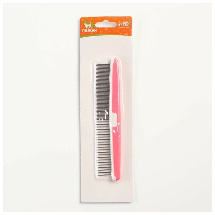 Расчёска для шерсти с пластиковой ручкой, 17 х 3,5 см, розовая - фотография № 4