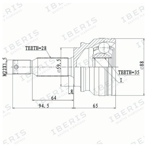 IBERIS IB6099 ШРУС наруж размер 35Х59.5Х28, без АБС CITROEN C-CROSSER, MITSUBISHI OUTLANDER CW 2006