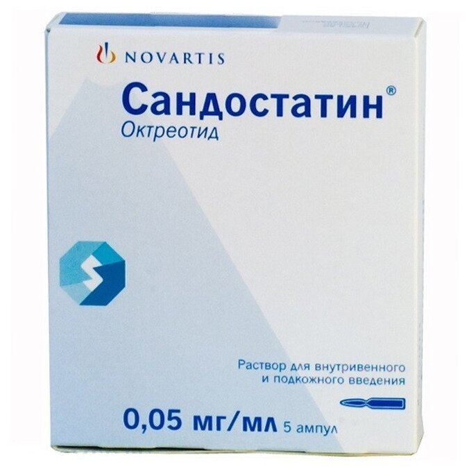 Сандостатин р-р для в/в введ. и п/к введ., 0.05 мг/мл, 1 мл, 5 шт.