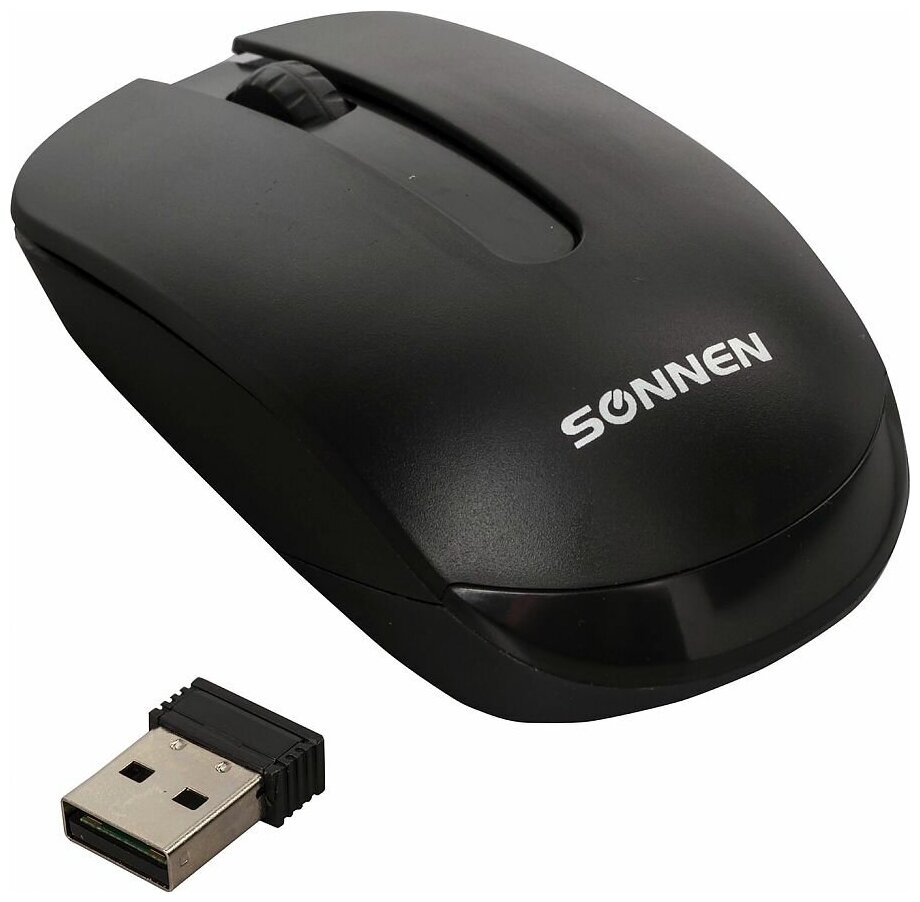 Мышь беспроводная Sonnen M-3032 USB 1200dpi 2 кнопки+1 колесо-кнопка оптическая черная ОФИСМАГ - фото №1