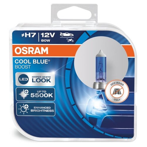 Лампа автомобильная OSRAM H7 12V 80W COOL BLUE BOOST 5500K 62210CBB (2шт)