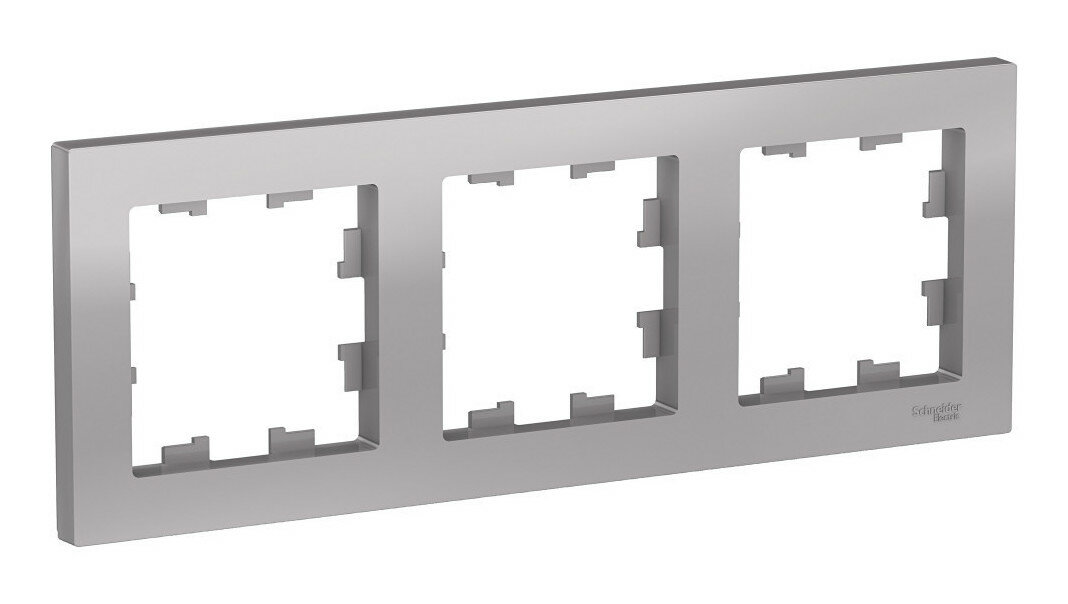 Рамка для розетки выключателя тройная Schneider Electric (Systeme Electric) Atlas Design Антибактериальное покрытие алюминий ATN000303 4шт