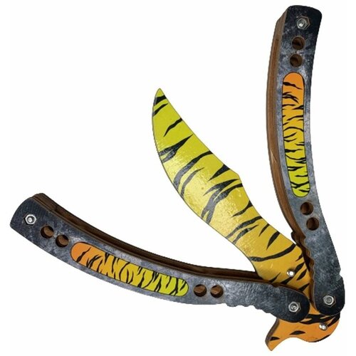 фото Нож бабочка деревянный, вид 2, "зуб тигра" (tiger tooth) young warrior