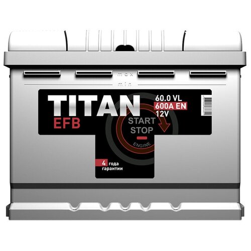 Аккумулятор автомобильный TITAN EFB 60 А/ч 600 А обр. пол. Евро авто (242х175х190)