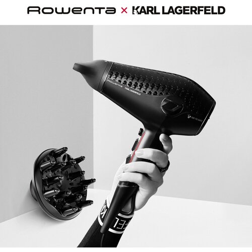 Фен для волос Rowenta Karl Lagerfeld CV613LF0 черный/розовый, 1800 Вт, AC мотор, съёмная задняя решётка, ультра-холодный воздух, диффузор в комплекте фен rowenta фен для волос karl lagerfeld cv613lf0