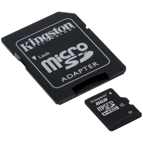 Карта памяти Kingston microSDHC 8 ГБ Class 4, R 4 МБ/с, адаптер на SD, черный