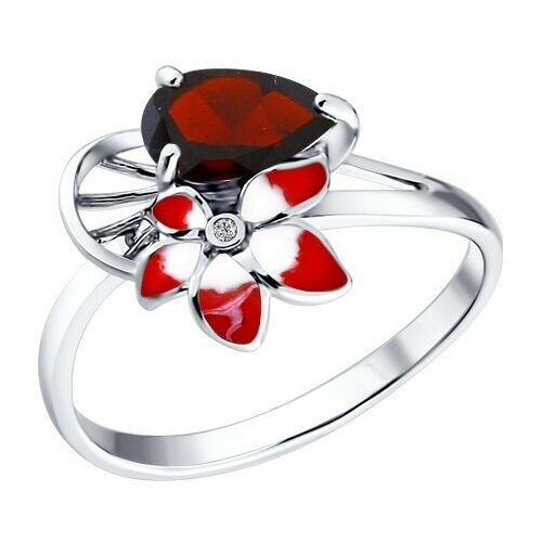 фото Серебряное кольцо sokolov 92010513 с фианитом, гранатом и эмалью, размер 16,5 diamant-online