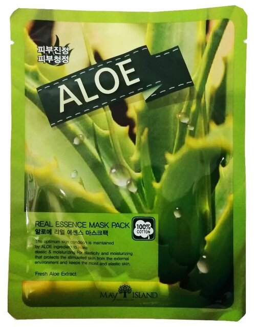 MAY ISLAND тканевая маска Real Essence Aloe с экстрактом алоэ, 30 г, 25 мл