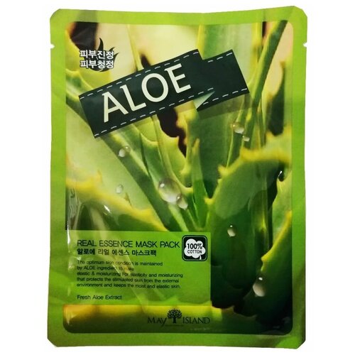 MAY ISLAND тканевая маска Real Essence Aloe с экстрактом алоэ, 30 г, 25 мл may island тканевая маска real essence arbutin с экстрактом арбутина 30 г 25 мл