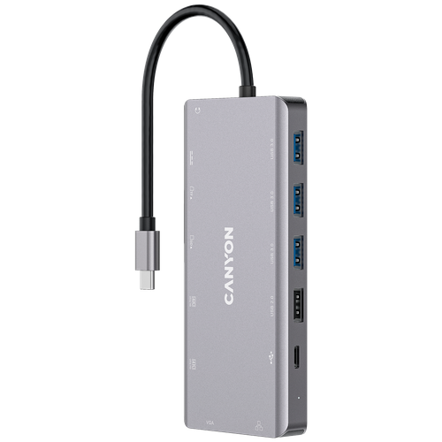 CANYON 13 in 1 USB C hub, with 2*HDMI, 3*USB3.0: support max. 5Gbps, 1*USB2.0: support max. 480Mbps, 1*PD: support max 100W PD, 1*VGA,1* Type C data,