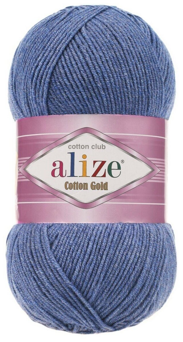 Пряжа Alize Cotton Gold (Коттон Голд) - 1 шт Цвет: 374 темно-голубой меланж 55% хлопок, 45% акрил 100г 330м