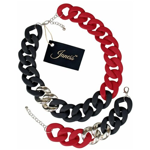 фото Комплект бижутерии janess: цепь, браслет, кристалл, размер колье/цепочки 56 см, красный