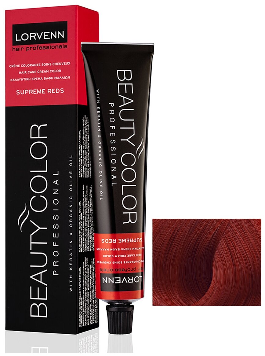 Крем-краска BEAUTY COLOR SUPREME REDS для окрашивания волос LORVENN HAIR PROFESSIONALS 7.62 блонд красно-радужный 70 мл