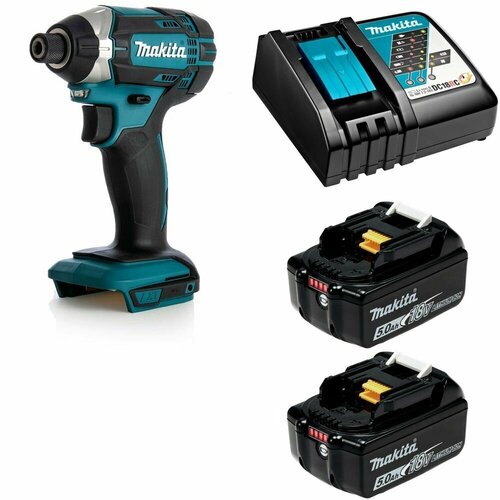 Ударный шуруповерт аккумуляторный 165Нм 18В LXT Li-Ion 2x5Ач Makita DTD152RTE аккумулятор makita 191l75 3 18в 5ач li ion 18в с зарядным устройством в комплекте 2 шт