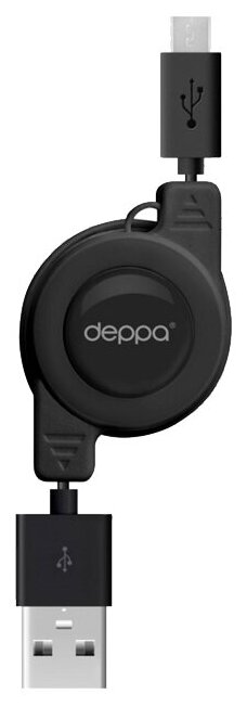 Дата-кабель DEPPA USB-MICROUSB С автосмоткой, 0,8 М, черный DEPPA 72102