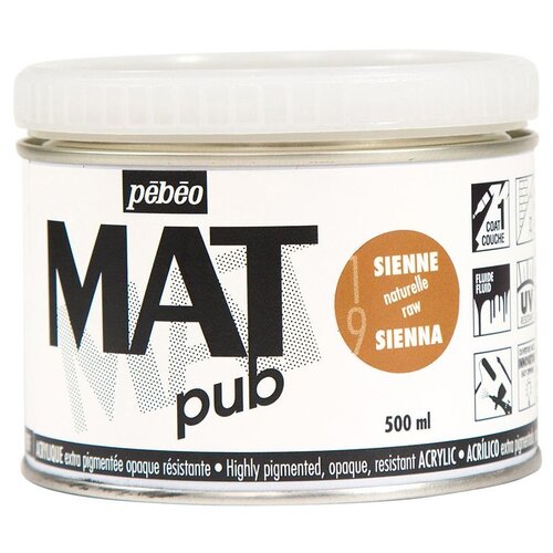 Краска акриловая PEBEO экстра матовая Mat Pub №1, сиена натуральная, 500 мл