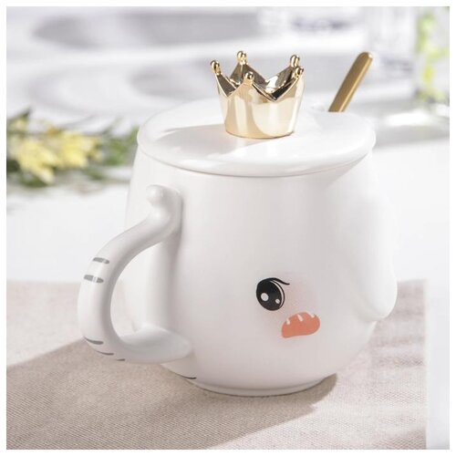 фото Кружка с керамической крышкой и ложкой "слоник" 350 мл, 12,5х10х11,5 см 5382416 сима-ленд