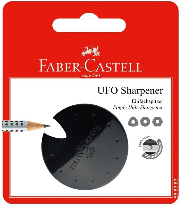 Точилка пластиковая Faber-Castell "Ufo" 1 отверстие, красная, черная, синяя, блистер 588363