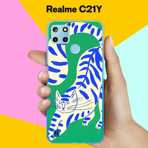 Силиконовый чехол на realme C21Y Кот на зеленом / для Реалми С21Ай силиконовый чехол на realme 5 кот на зеленом для реалми 5