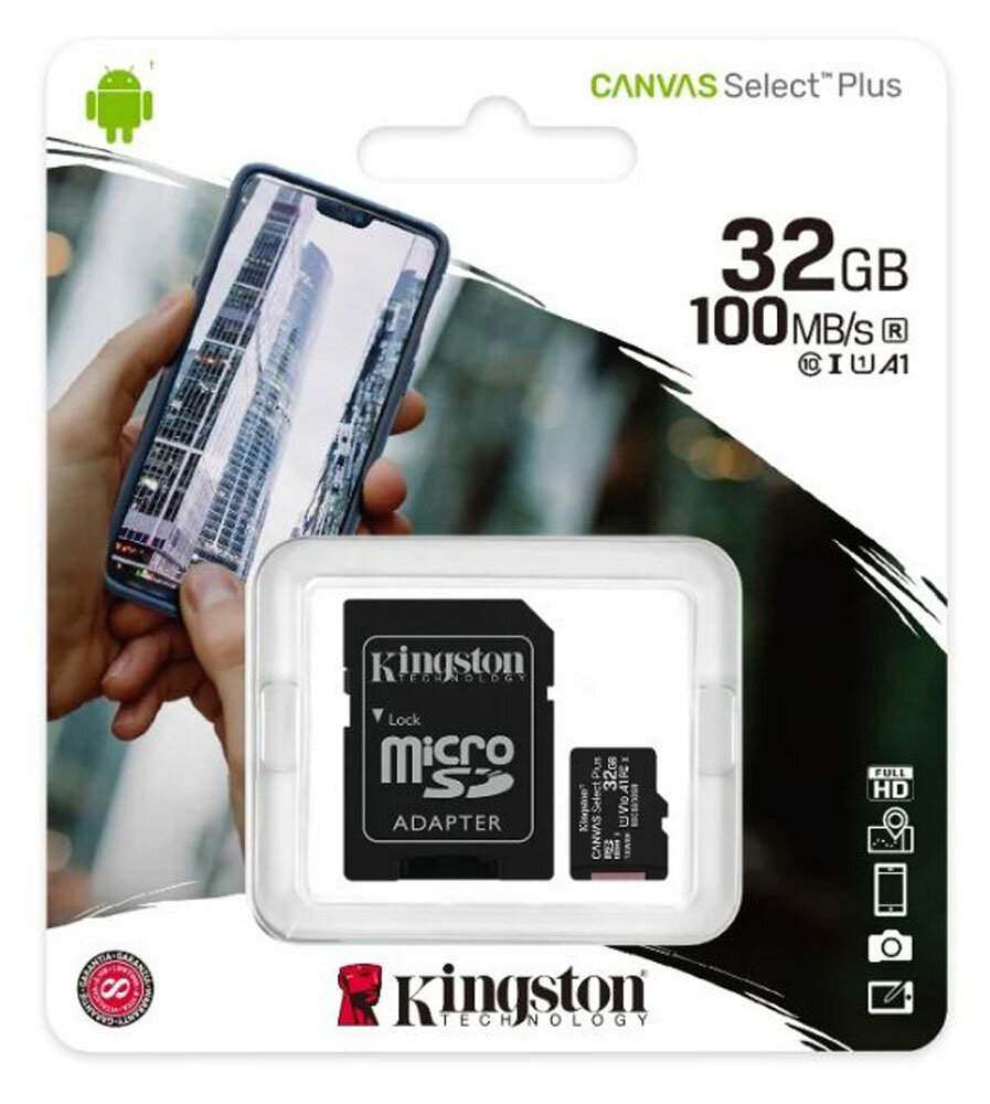 Kingston / Canvas Select Plus / Карта памятиMicro Class 10 UHS-I A1 32Gb