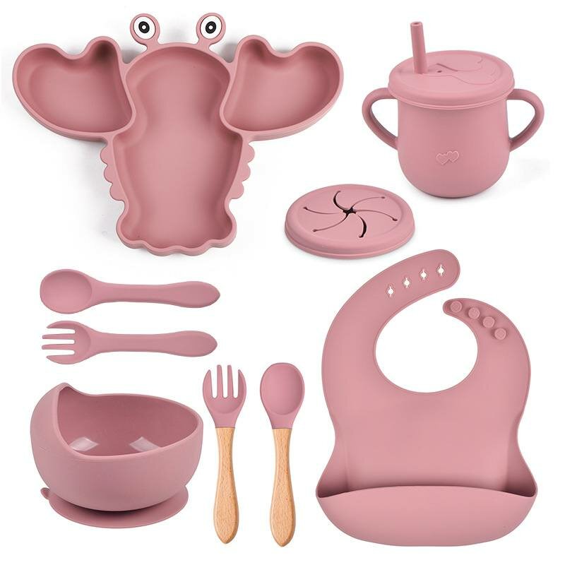 Набор детской посуды для кормления малышей силиконовый розовый