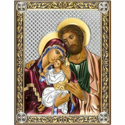 Икона Святое Семейство серебряная на дереве с позолотой и цветной эмалью, арт БЧ-129 икона святое семейство серебряная с позолотой арт бч 127