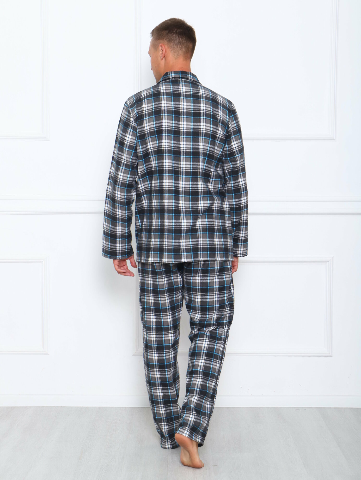 Пижама мужская в клетку из фланели,цвет серый-52 - фотография № 10
