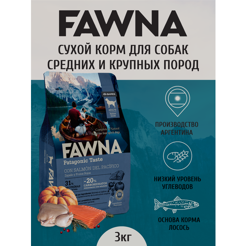 Сухой корм Fawna Adulto Mediano and Large Breeds для взрослых собак средних и крупных пород, лосось, тыква, красные ягоды 3кг.