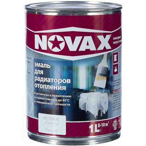 Новакс эмаль алкидная для радиаторов белая полуглянцевая (1л) / NOVAX термостойкая алкидная эмаль для радиаторов белая полуглянцевая (1л)