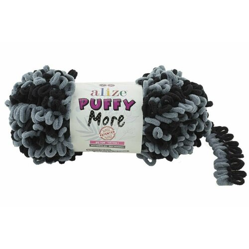 Пряжа Puffy MORE (Alize), мышиный/черный - 6284, 100% микрополиэстер, 2 мотка, 150 г, 11,5 м.