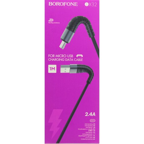 Кабель micro USB BOROFONE BX32, 1 м, 2A, нейлон, Черный кабель usb micro usb borofone bx32 munificent 100 см красный