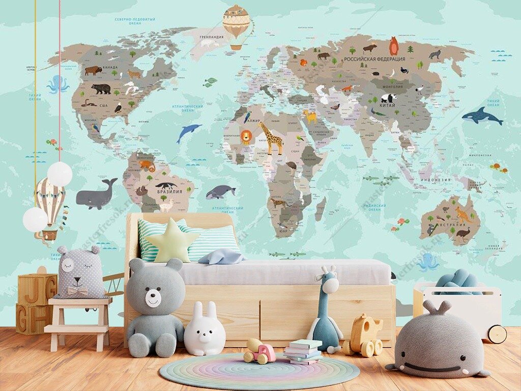 Фотообои Карта мира для детской 275x451 (ВхШ), бесшовные, флизелиновые, MasterFresok арт 14-195