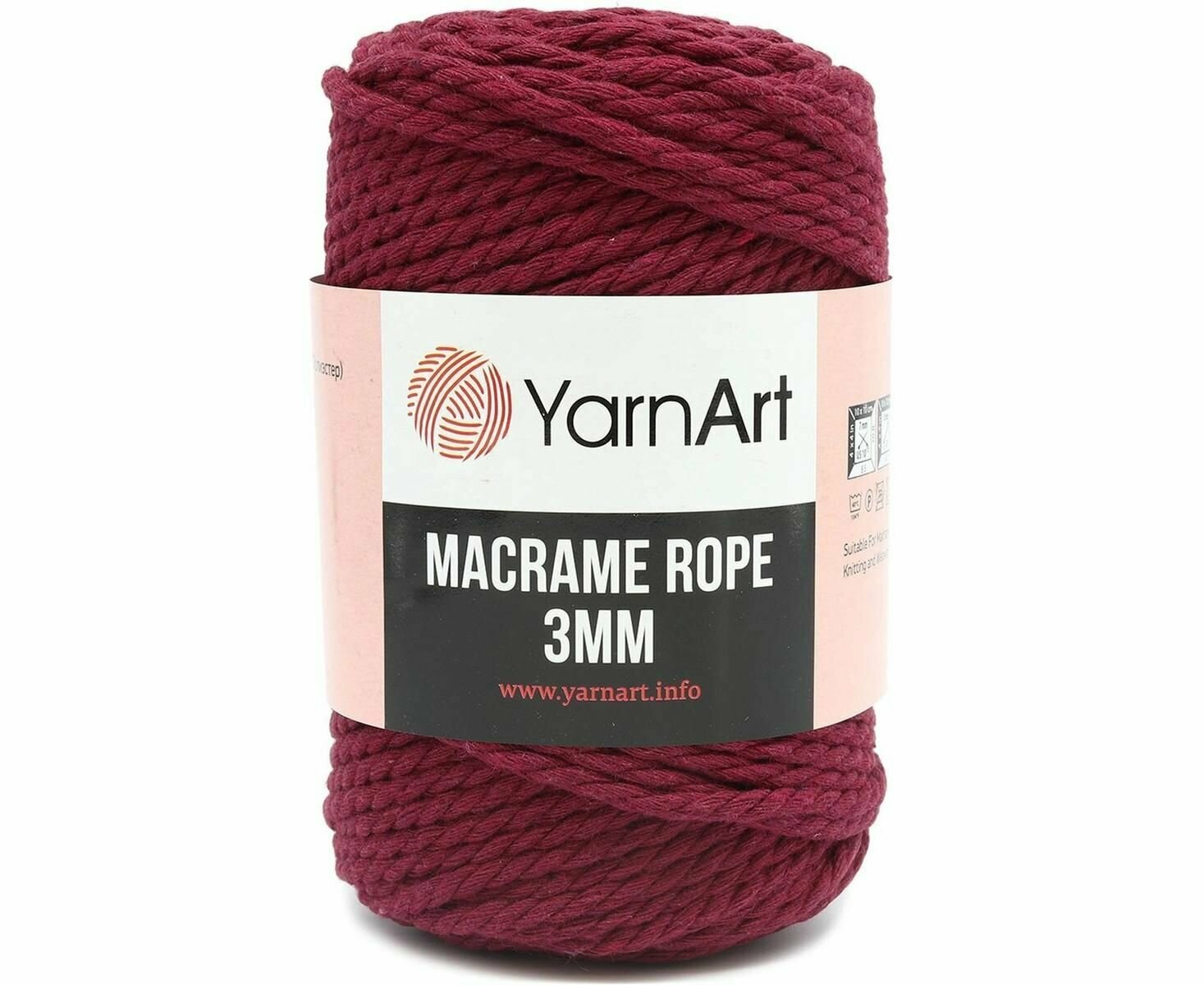 Пряжа YarnArt Macrame Rope 3mm - 1 шт, цвет 781 цикламен (Ярнарт Макраме Ропе 3мм) Шнур для вязания, 250г, 63м, 60%хлопок 40%вискоза с полиэстером