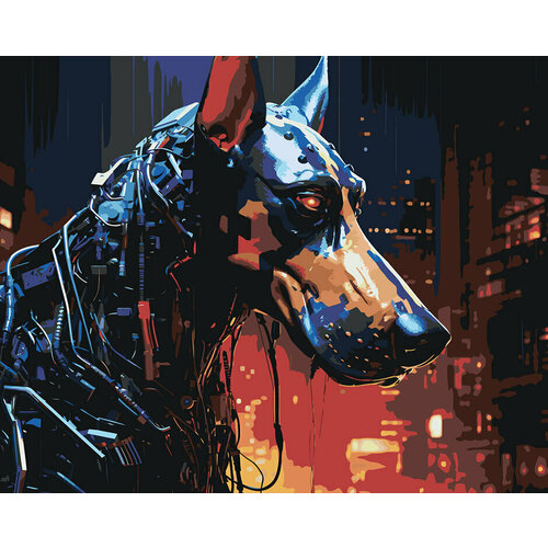 Картина по номерам на холсте Собака доберман-киборг 40х50