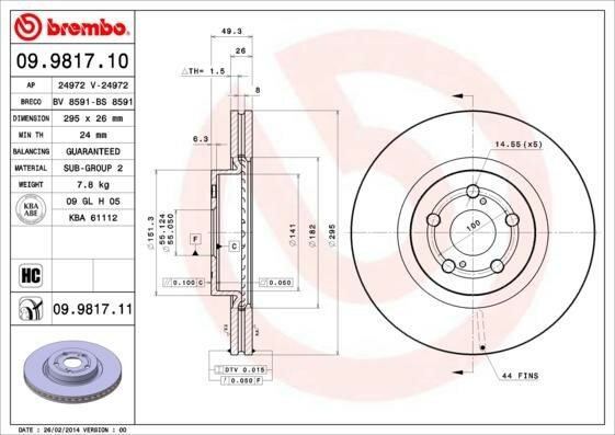 Диск тормозной 09.9817.10 brembo 1шт