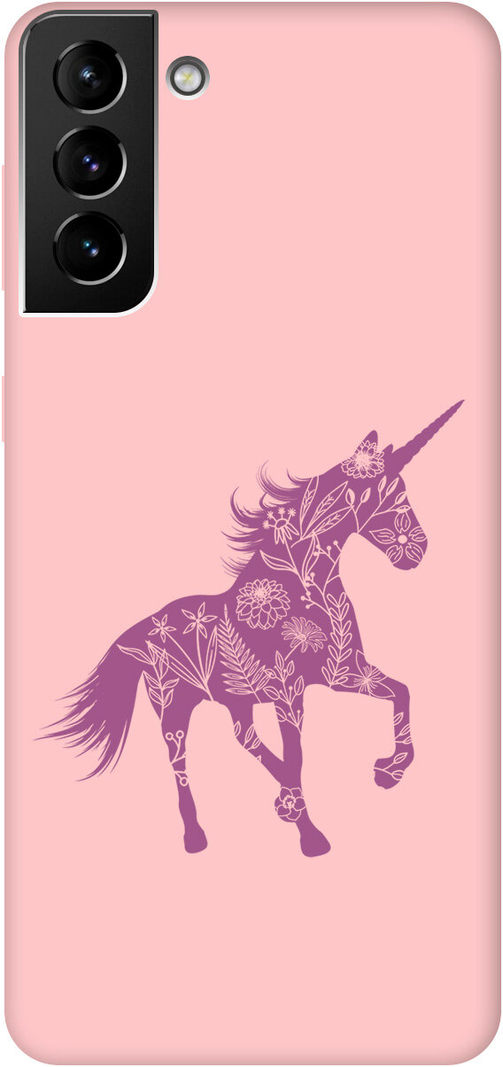 Силиконовый чехол на Samsung Galaxy S21+, Самсунг С21 Плюс Silky Touch Premium с принтом "Floral Unicorn" светло-розовый