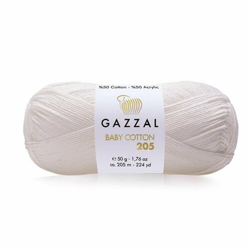 Пряжа Baby Cotton 205 Gazzal, молочный - 531, 50% хлопок, 50% акрил, 10 мотков, 50 г, 205 м.