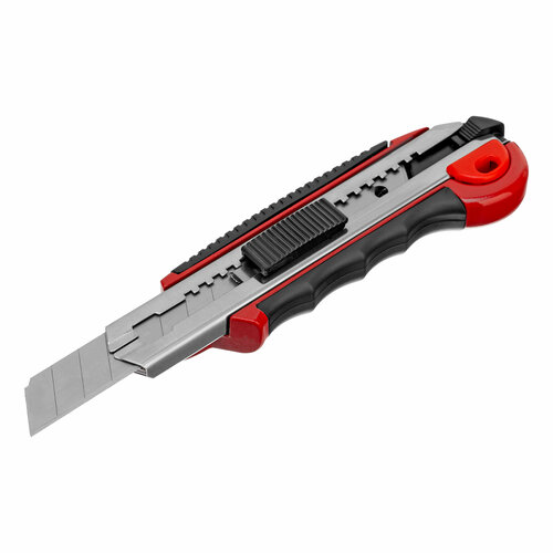 Нож Matrix 18 мм, выдвижное лезвие, метал. направляющая, обрезиненная ручка, 5 лезвий 78921