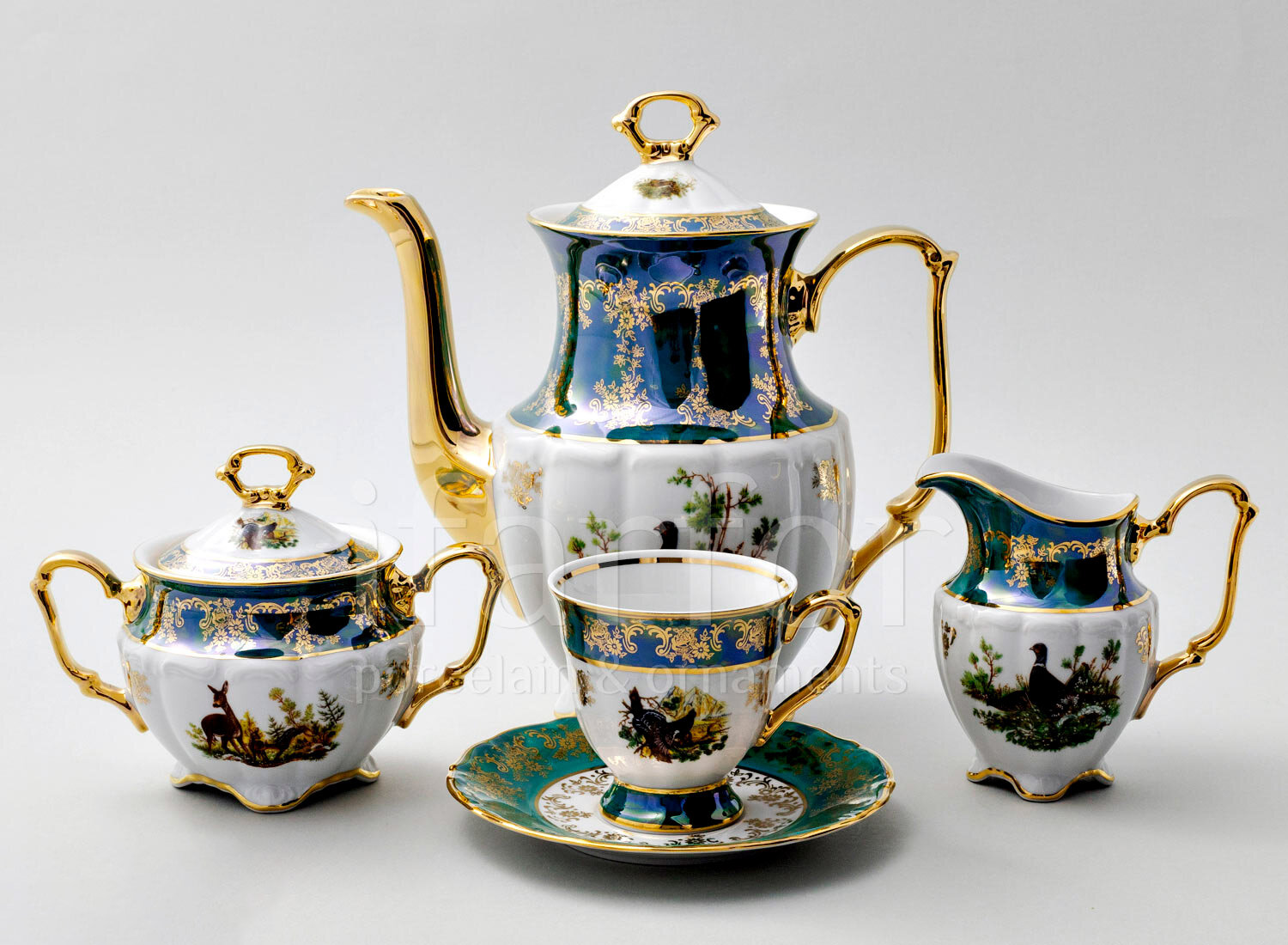 фото Сервиз кофейный Охота Зеленая 6/15 Мария-Тереза