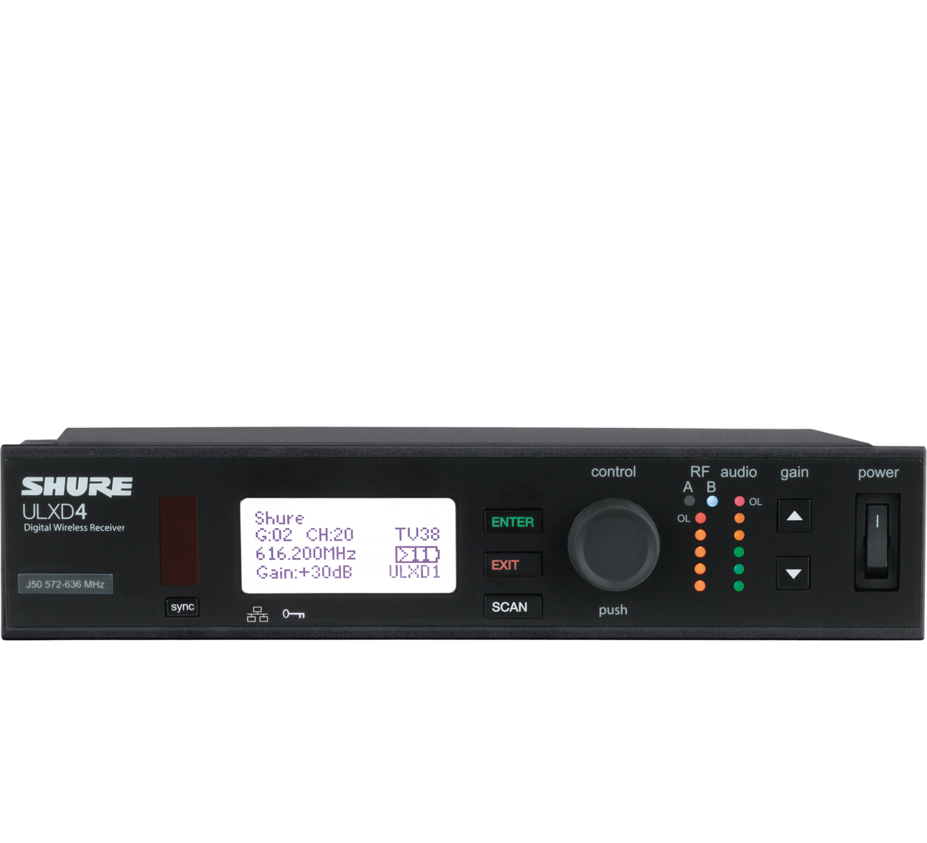 SHURE ULXD4E=-G51 цифровой одноканальный приемник 470-534 МГц, съемные антенны, крепление в рек. Черный